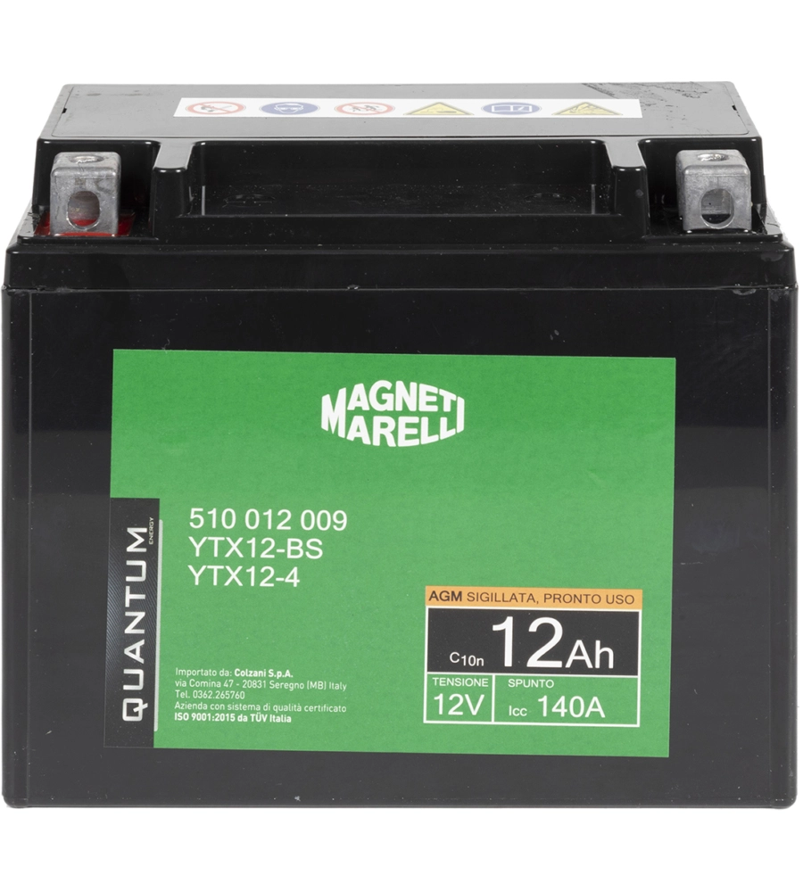 MAGNETI MARELLI BATTERIA MOTO E SCOOTER 12AH 12V 140A TECNOLOGIA AGM SIGILLATA POLO POSITIVO SINISTRO